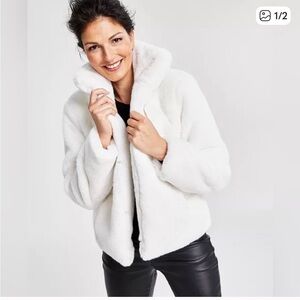 INC International Concepts Ivory Faux Fur Jacket
